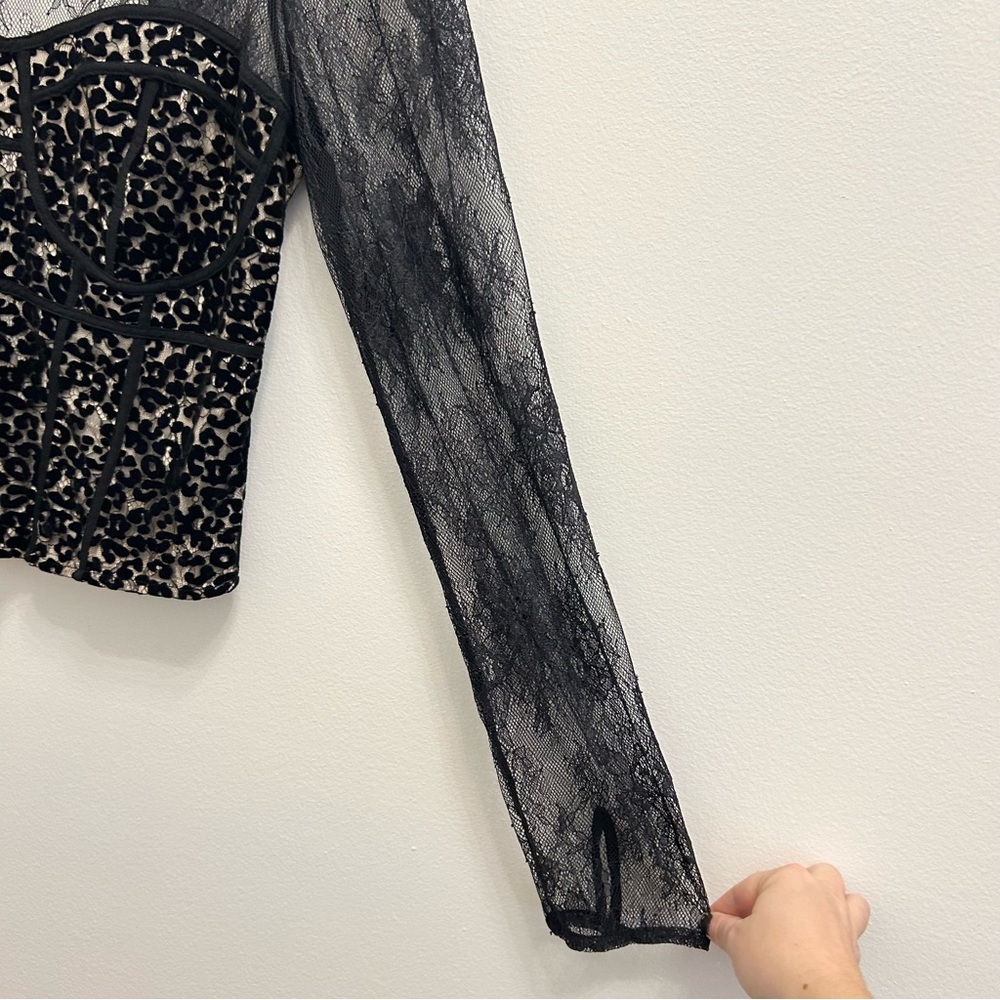 Free People Black Lace Leopard Mesh Long-Sleeve Bodysuit - Picture 14 of 16
